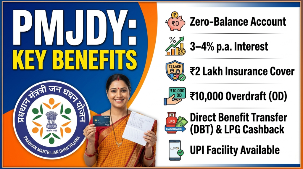 Pradhan Mantri Jan Dhan Yojana (PMJDY) 2026 Zero-Balance Bank Account, Benefits